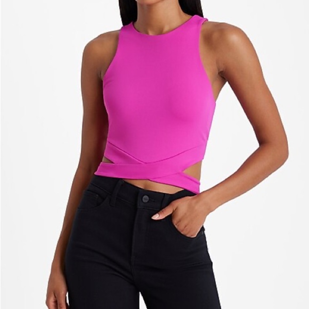 NWT EXPRESS Body Contour High Compression High Neck Cutout Cropped Tank XS